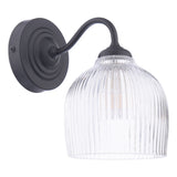 Laura Ashley Charissa Bathroom Wall Light Matt Black and Ribbed Glass IP44