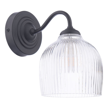 Laura Ashley Charissa Bathroom Wall Light Matt Black and Ribbed Glass IP44
