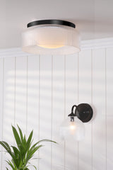 Laura Ashley Charissa Bathroom Wall Light Matt Black and Ribbed Glass IP44