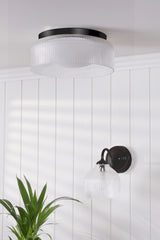 Laura Ashley Charissa Bathroom Wall Light Matt Black and Ribbed Glass IP44