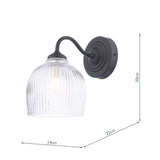 Laura Ashley Charissa Bathroom Wall Light Matt Black and Ribbed Glass IP44