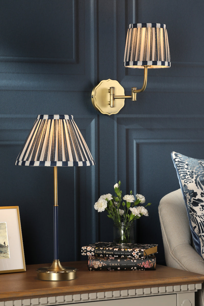 Laura Ashley Denwick Table Lamp Matt Antique Brass Satin Blue