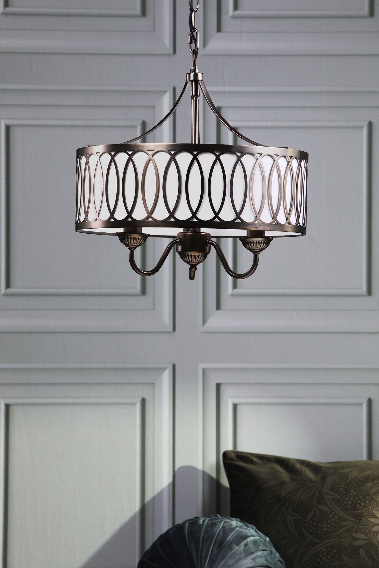 Laura Ashley Allerford 3 Light Pendant Satin Bronze and Taupe