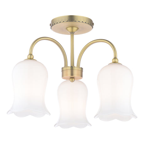 Laura Ashley Lidsell 3 Light Semi-Flush Matt Antique Brass and Opal Glass