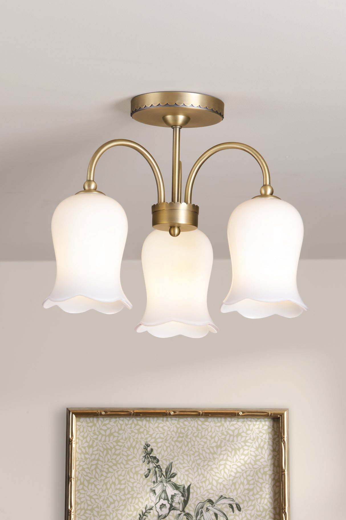 Laura Ashley Lidsell 3 Light Semi-Flush Matt Antique Brass and Opal Glass