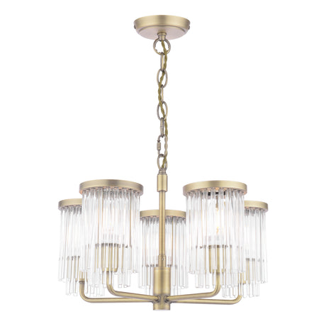 Laura Ashley Hilcote 5 Light Armed Pendant Matt Antique Brass and Glass