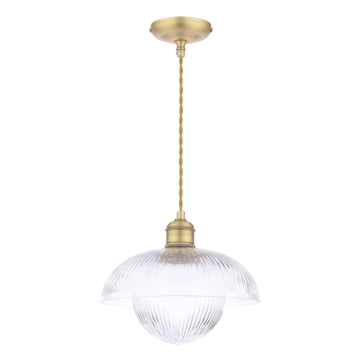 Laura Ashley Billham Pendant Matt Antique Brass and Ribbed Glass