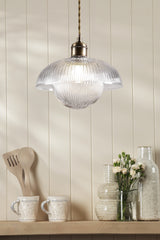 Laura Ashley Billham Pendant Matt Antique Brass and Ribbed Glass