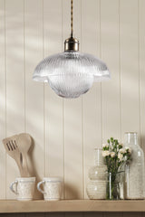 Laura Ashley Billham Pendant Matt Antique Brass and Ribbed Glass