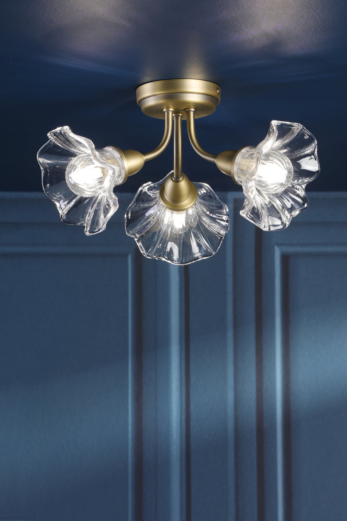 Laura Ashley Kerswell 3 Light Semi-Flush Matt Antique Brass and Glass