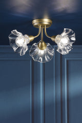Laura Ashley Kerswell 3 Light Semi-Flush Matt Antique Brass and Glass