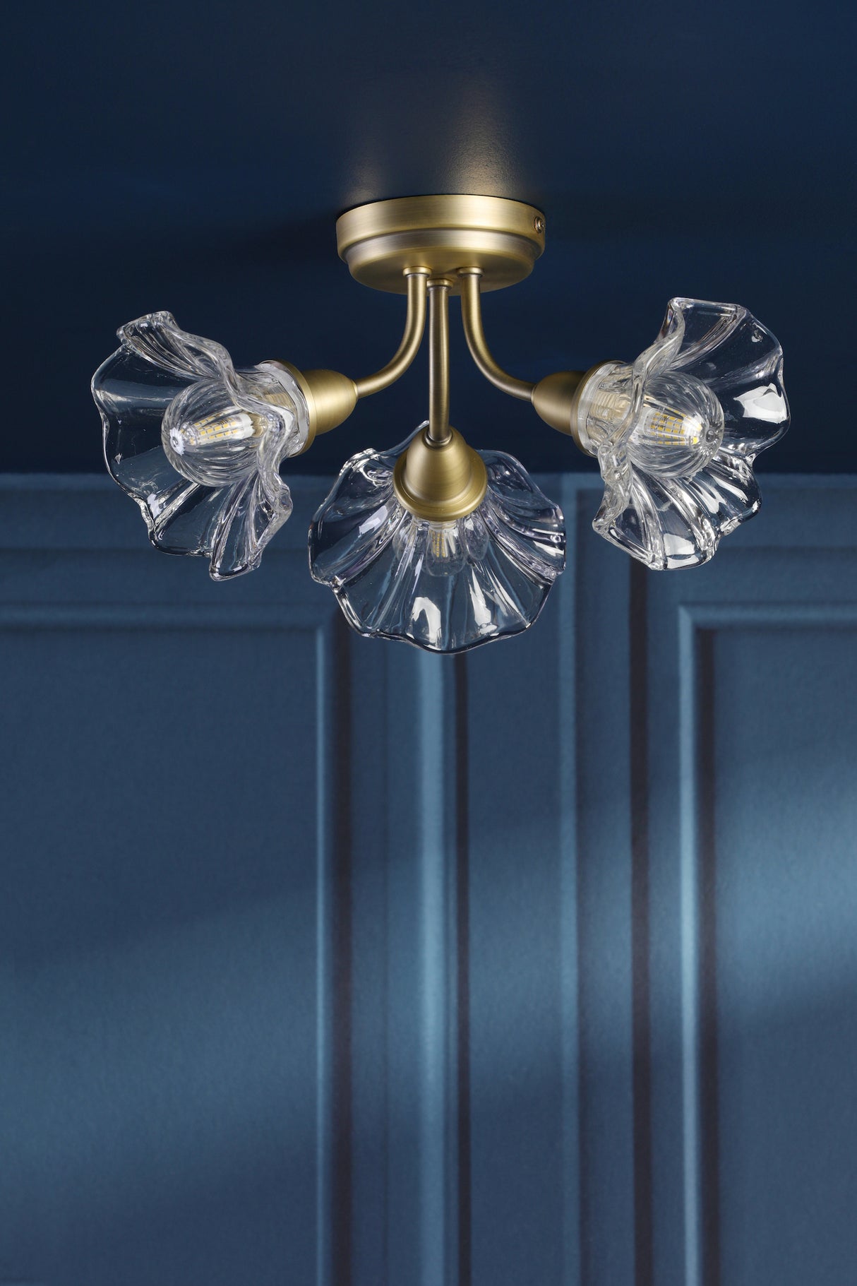 Laura Ashley Kerswell 3 Light Semi-Flush Matt Antique Brass and Glass