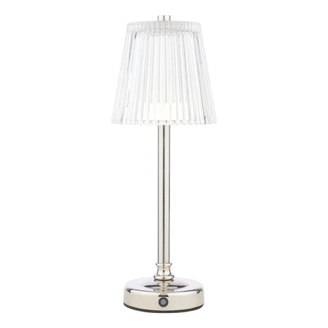 Laura Ashley Callaghan Rechargeable Table Lamp Polished Nickel and Ribbed Glass LED