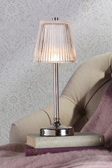 Laura Ashley Callaghan Rechargeable Table Lamp Polished Nickel and Ribbed Glass LED