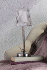 Laura Ashley Callaghan Rechargeable Table Lamp Polished Nickel and Ribbed Glass LED