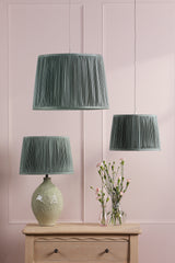 Laura Ashley Hemsley Green 100% Silk Tapered Drum Shade 40.6cm