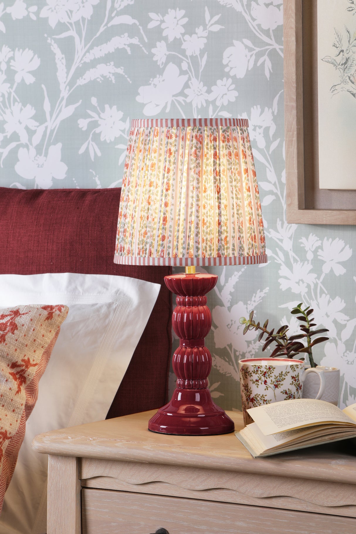 Laura Ashley Kelbrook Table Lamp Red and Matt Antique Brass With Shade