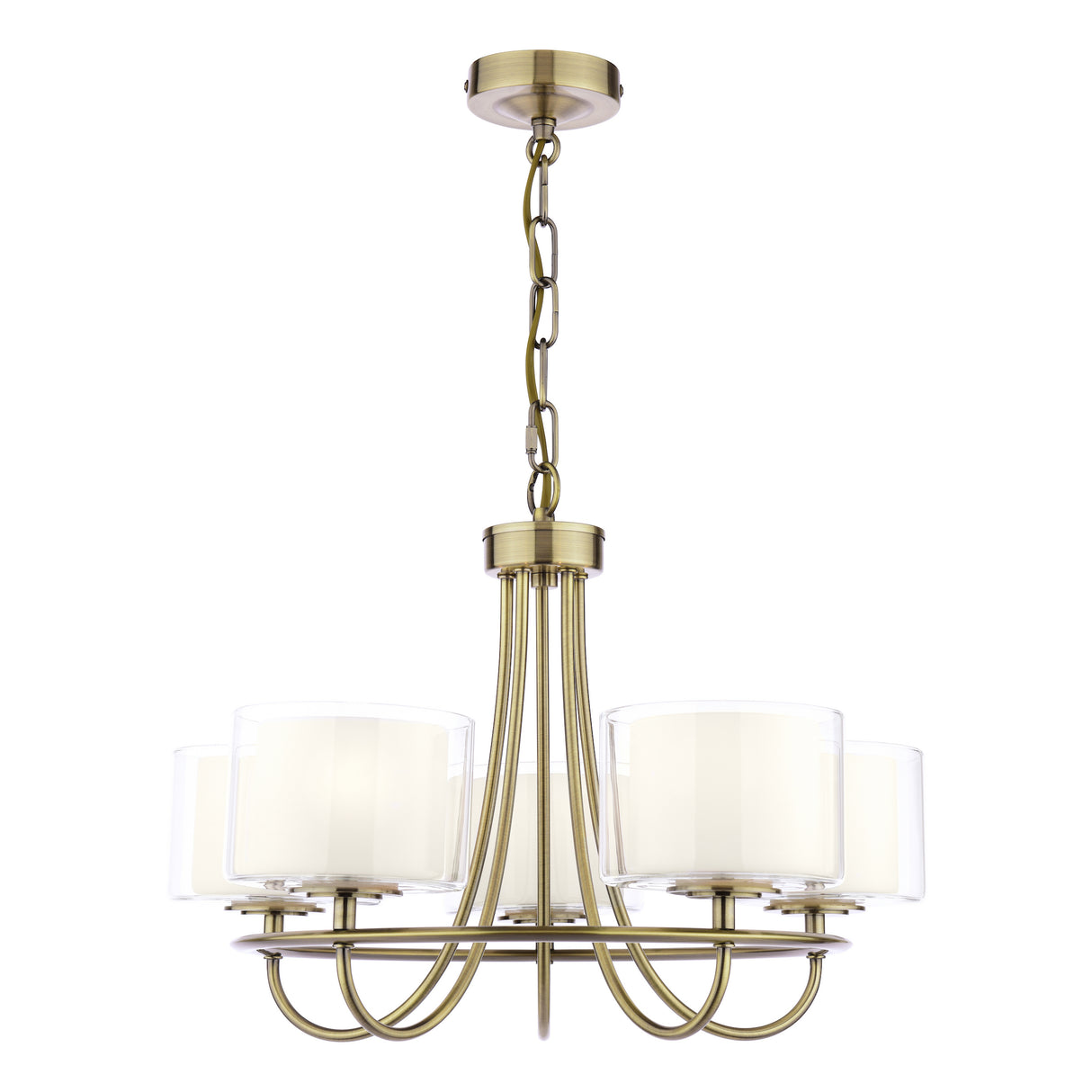 Laura Ashley Southwell 5 Light Armed Pendant Antique Brass and Opal Glass