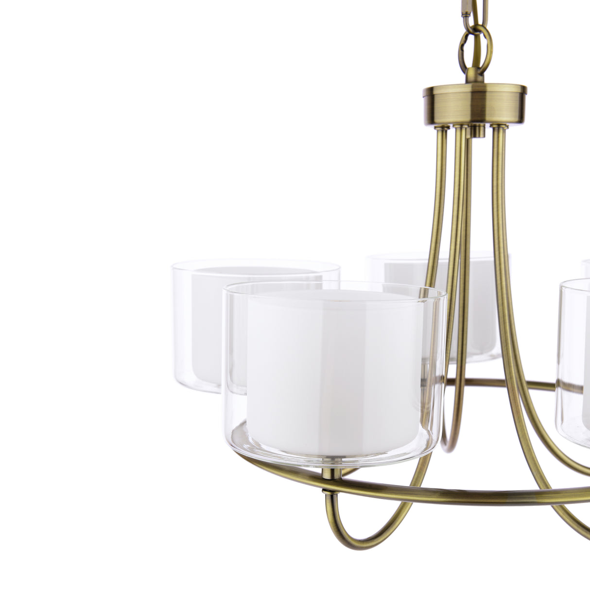 Laura Ashley Southwell 5 Light Armed Pendant Antique Brass and Opal Glass