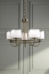 Laura Ashley Southwell 5 Light Armed Pendant Antique Brass and Opal Glass