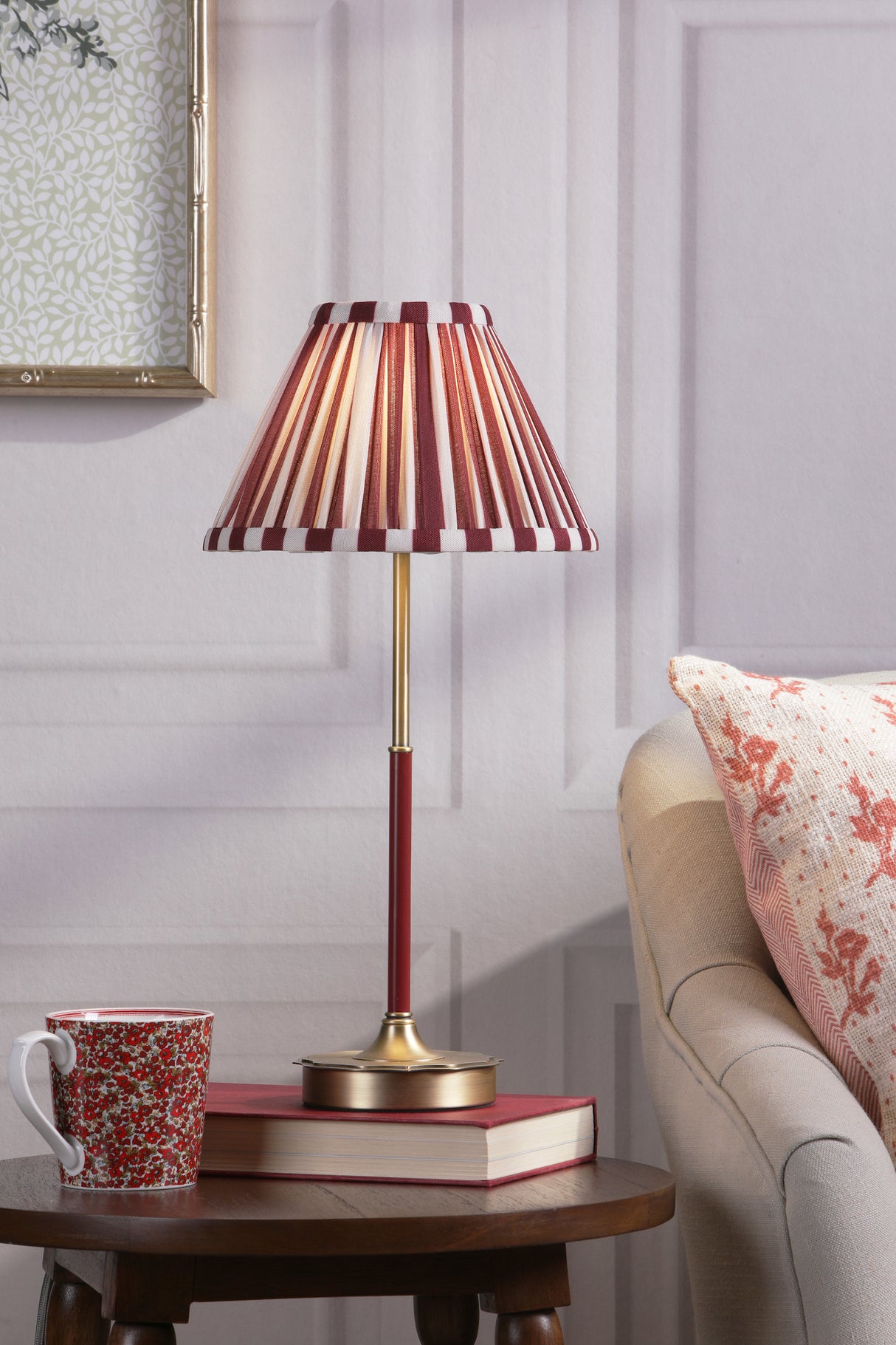 Laura Ashley Denwick Table Lamp Matt Antique Brass and Satin Red With Shade