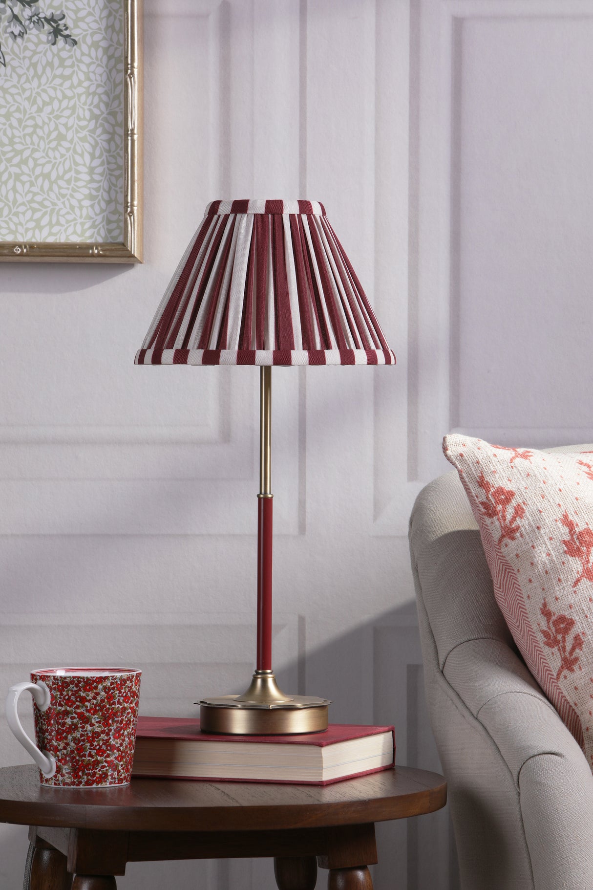 Laura Ashley Denwick Table Lamp Matt Antique Brass and Satin Red With Shade