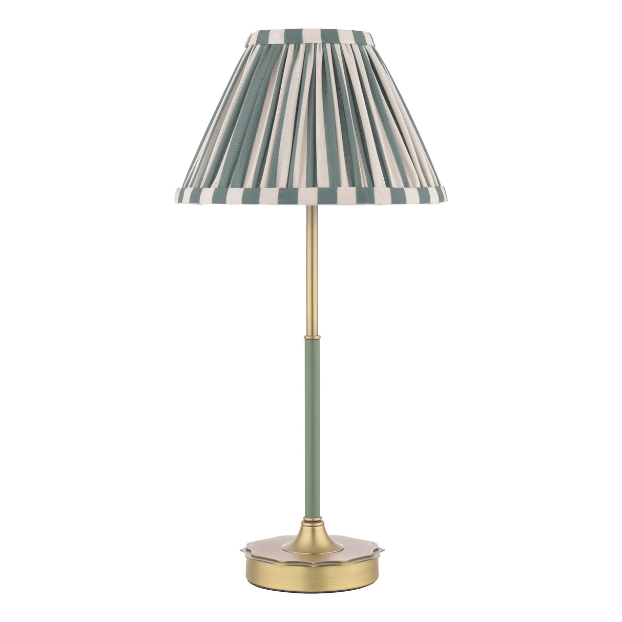 Laura Ashley Denwick Table Lamp Matt Antique Brass and Satin Green With Shade