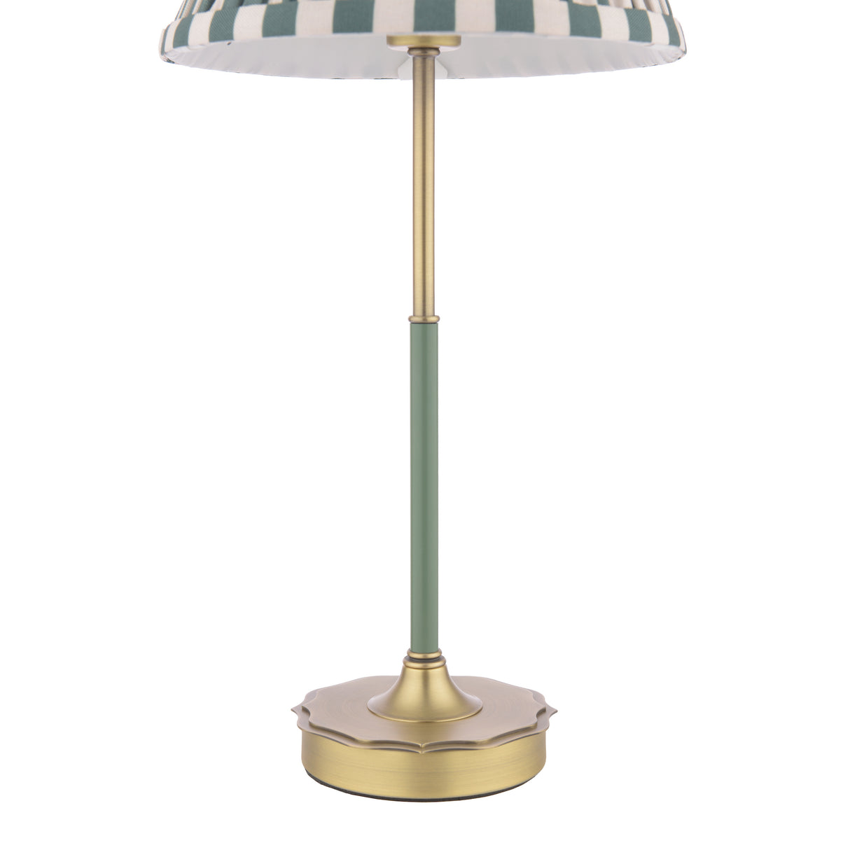 Laura Ashley Denwick Table Lamp Matt Antique Brass and Satin Green With Shade