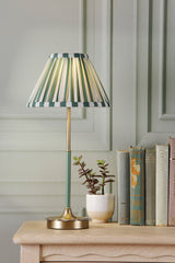 Laura Ashley Denwick Table Lamp Matt Antique Brass and Satin Green With Shade
