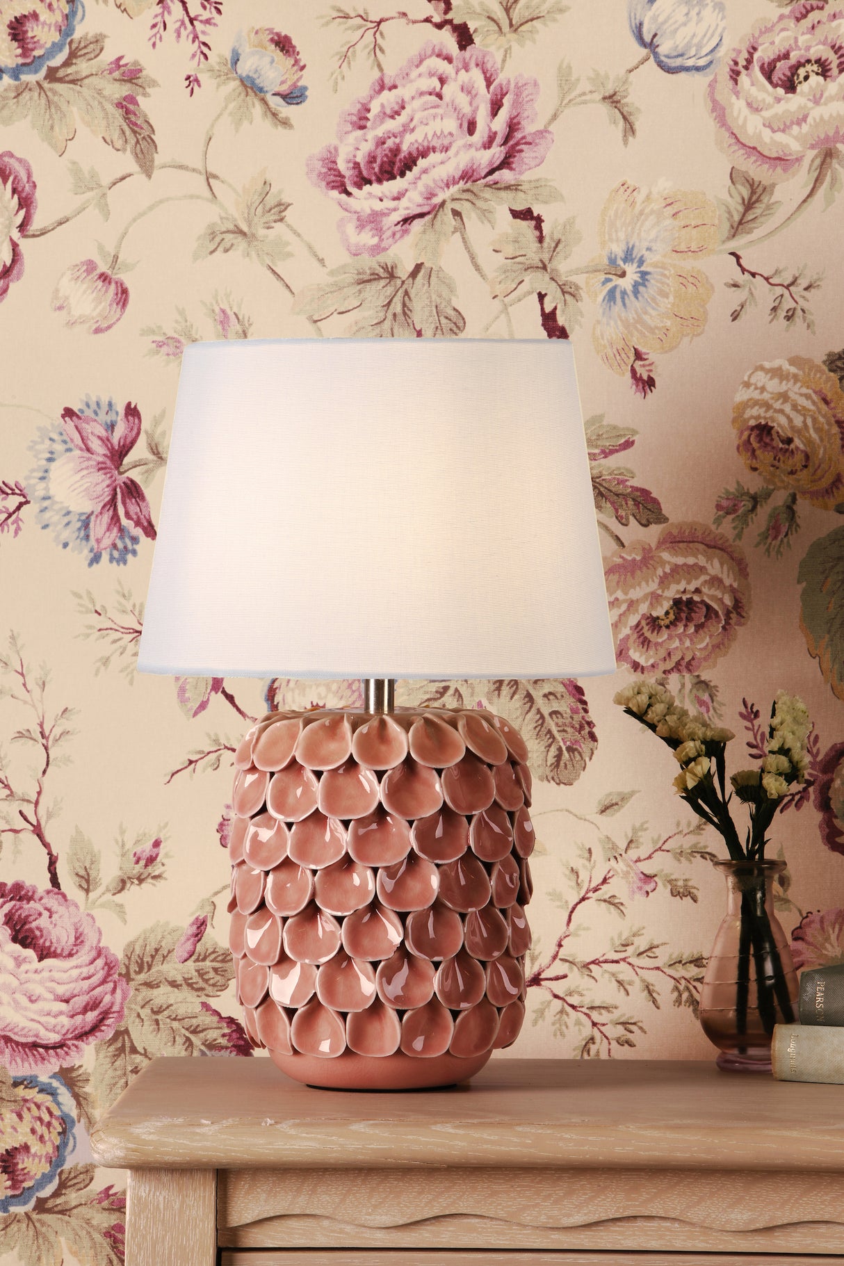 Laura Ashley Marwick Table Lamp Pink and Brushed Silver With Shade