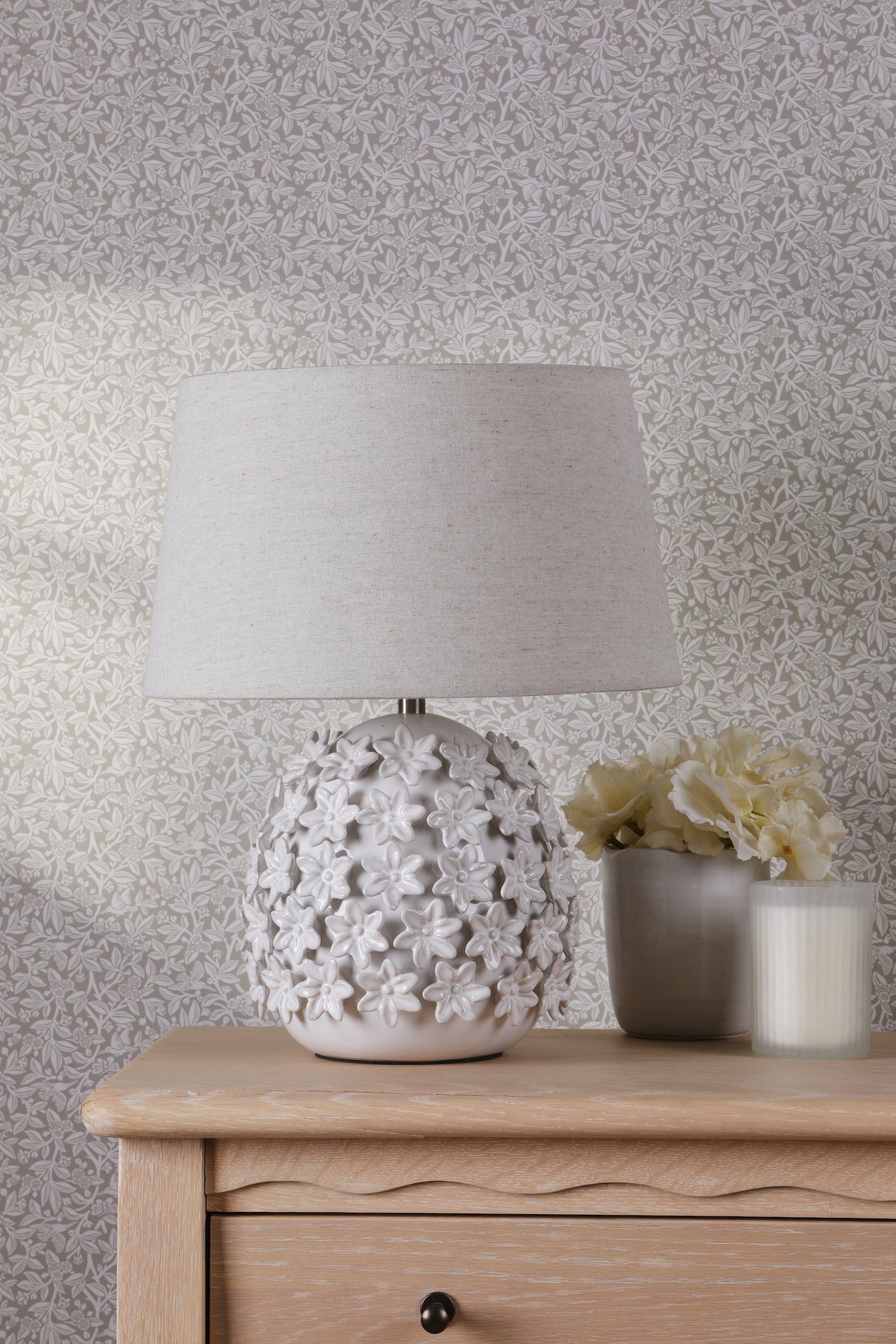 Laura Ashley Ingham Table Lamp White and Brushed Silver With Shade