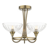 Laura Ashley Wellham 3 Light Semi-Flush Antique Brass and Ribbed Glass