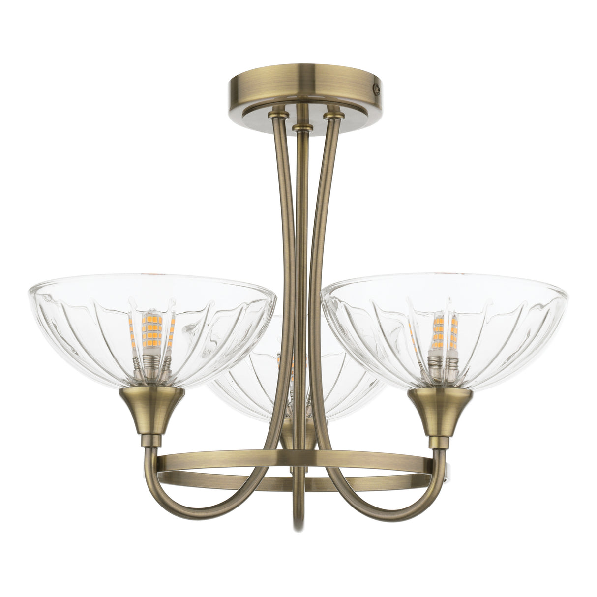 Laura Ashley Wellham 3 Light Semi-Flush Antique Brass and Ribbed Glass