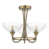 Laura Ashley Wellham 3 Light Semi-Flush Antique Brass and Ribbed Glass