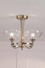 Laura Ashley Wellham 3 Light Semi-Flush Antique Brass and Ribbed Glass