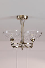 Laura Ashley Wellham 3 Light Semi-Flush Antique Brass and Ribbed Glass