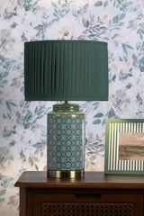 Laura Ashley Knipton Table Lamp Green Ceramic and Antique Brass With Shade