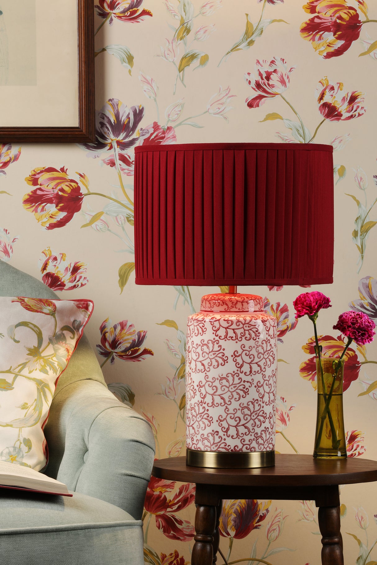 Laura Ashley Knipton Table Lamp Red Ceramic and Antique Brass With Shade