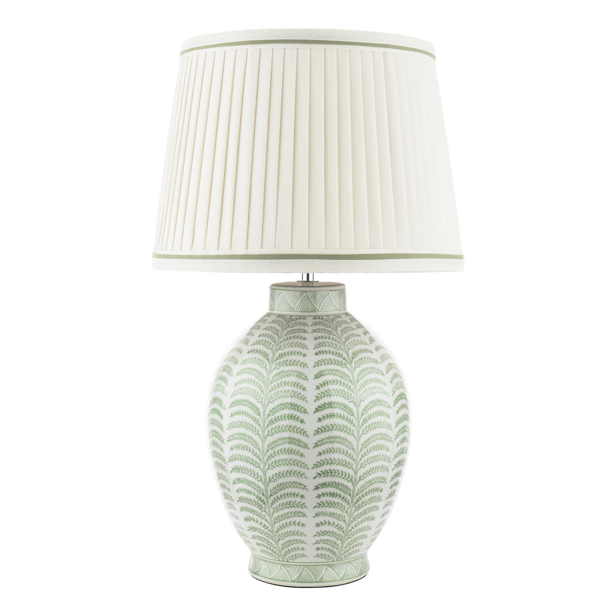 Laura Ashley Stannard Table Lamp Green Ceramic and Polished Chrome With Shade