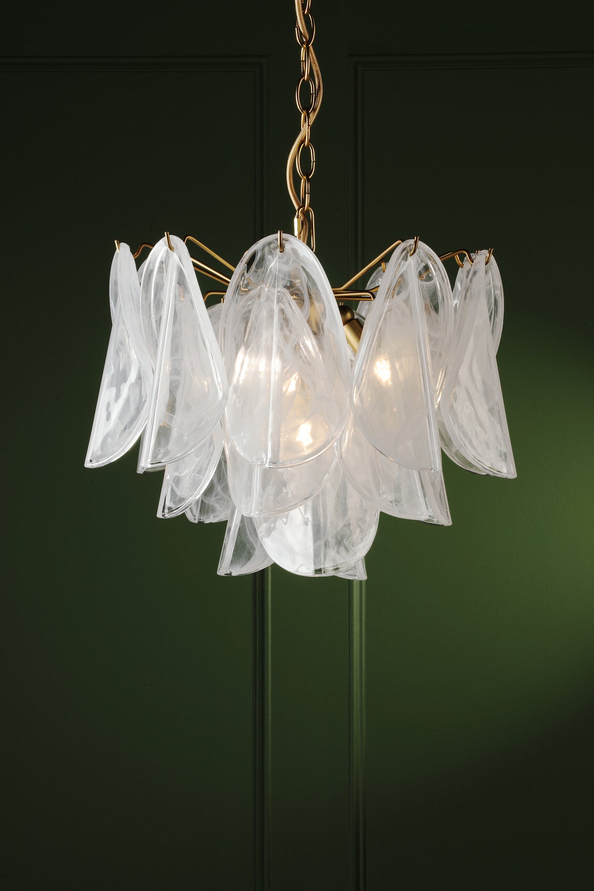 Laura Ashley Stannington 4 Light Pendant Matt Antique Brass and White Glass