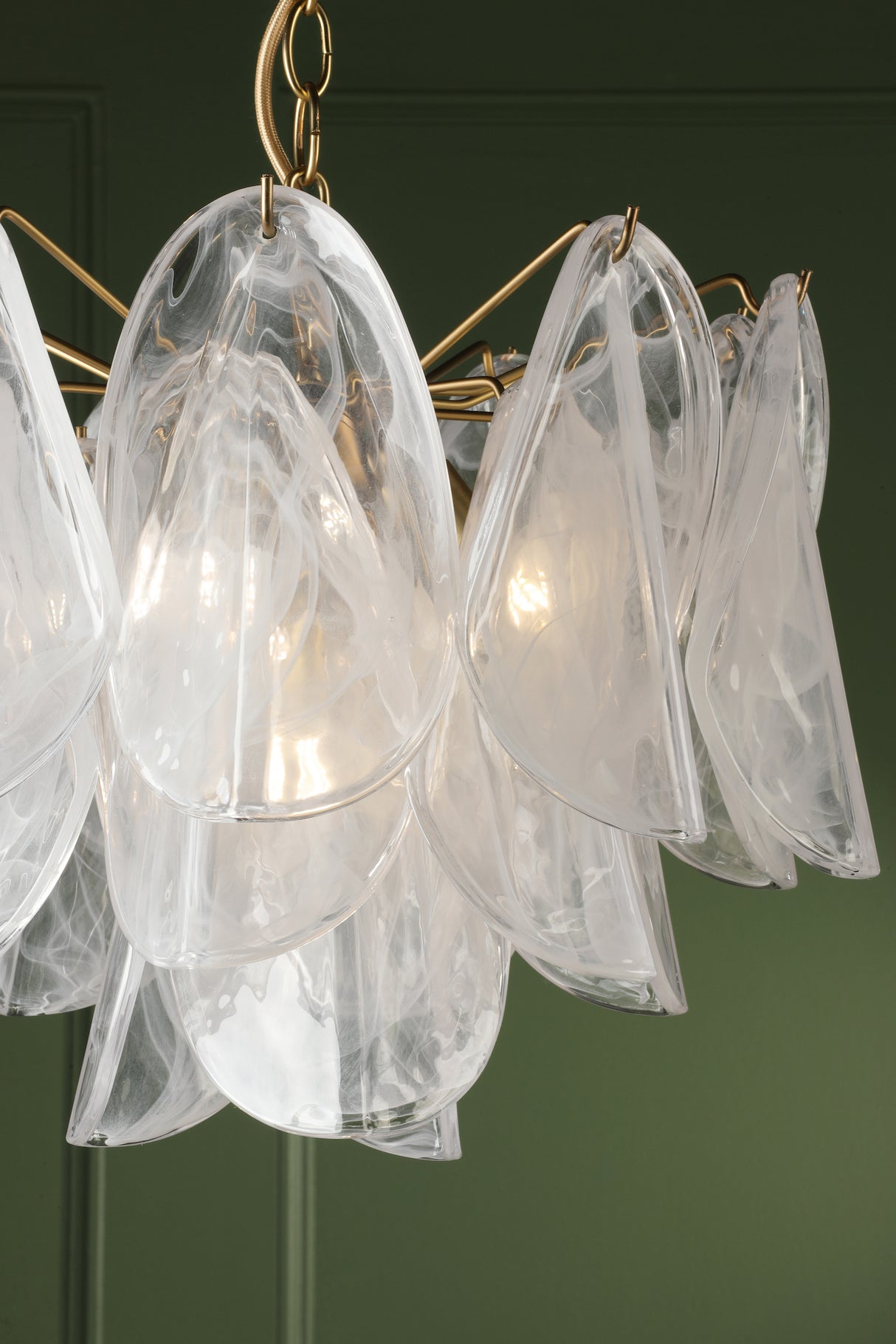 Laura Ashley Stannington 4 Light Pendant Matt Antique Brass and White Glass