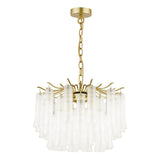 Laura Ashley Penlee 4 Light Pendant Matt Antique Brass and Ribbed Glass