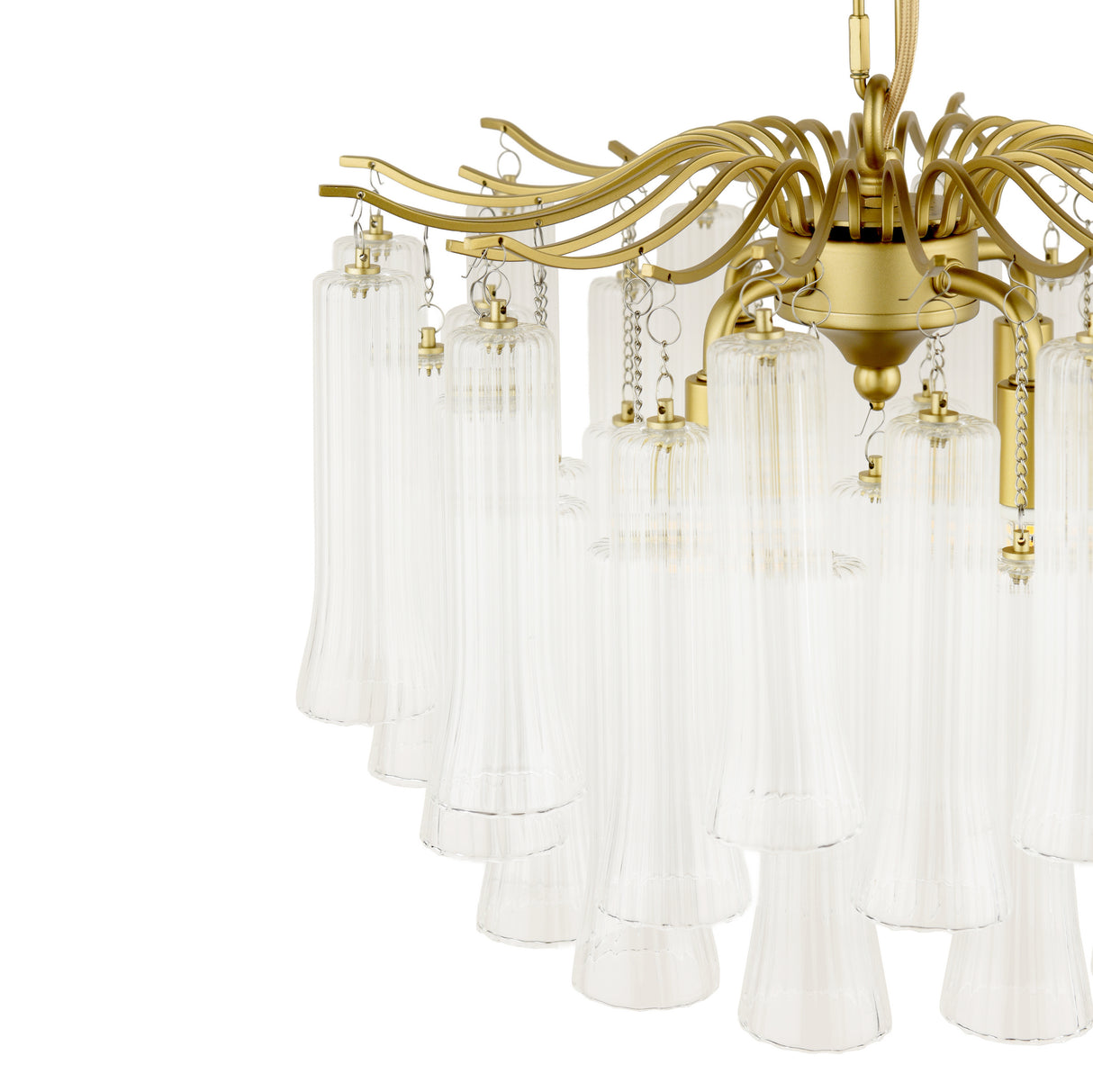 Laura Ashley Penlee 4 Light Pendant Matt Antique Brass and Ribbed Glass