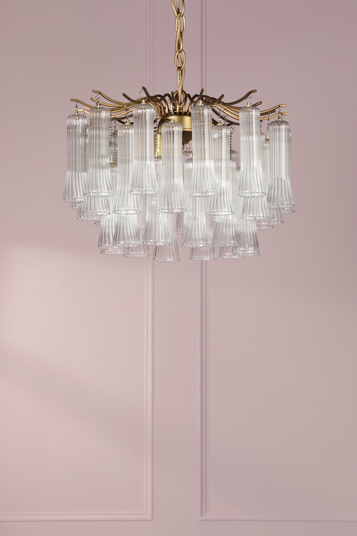 Laura Ashley Penlee 4 Light Pendant Matt Antique Brass and Ribbed Glass