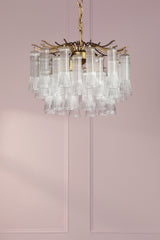 Laura Ashley Penlee 4 Light Pendant Matt Antique Brass and Ribbed Glass