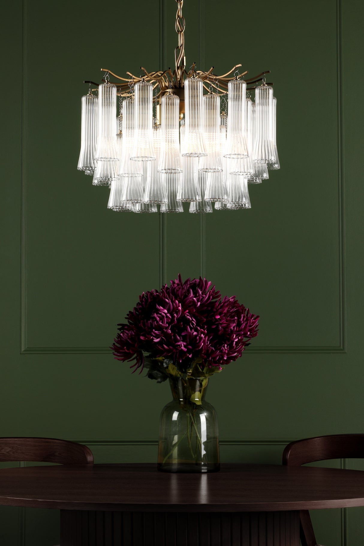 Laura Ashley Penlee 4 Light Pendant Matt Antique Brass and Ribbed Glass