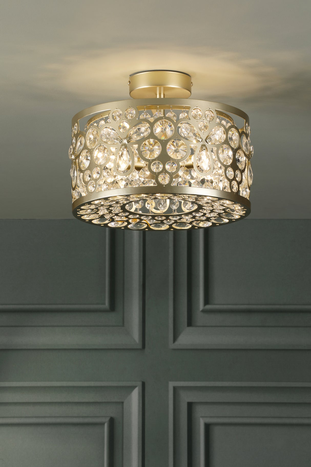 Laura Ashley Tilbrook 3 Light Flush Matt Champagne and Crystal