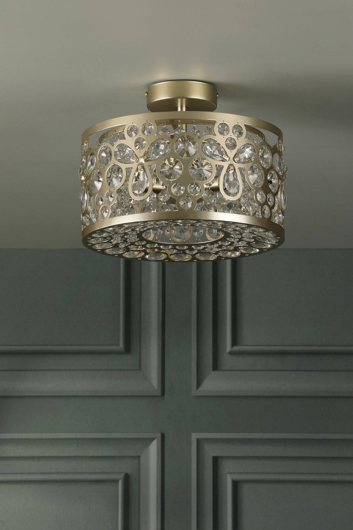 Laura Ashley Tilbrook 3 Light Flush Matt Champagne and Crystal