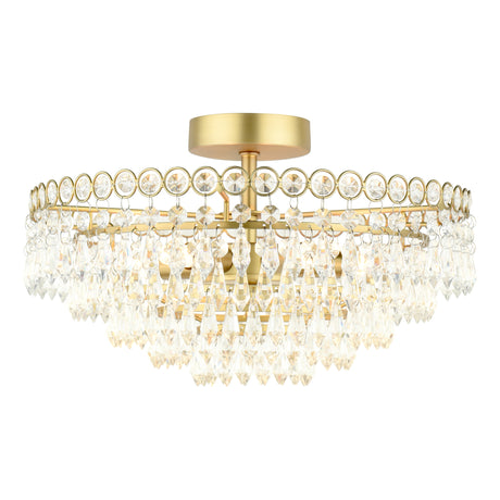 Laura Ashley Enid 5 Light Semi-Flush Faceted Glass and Matt Antique Brass