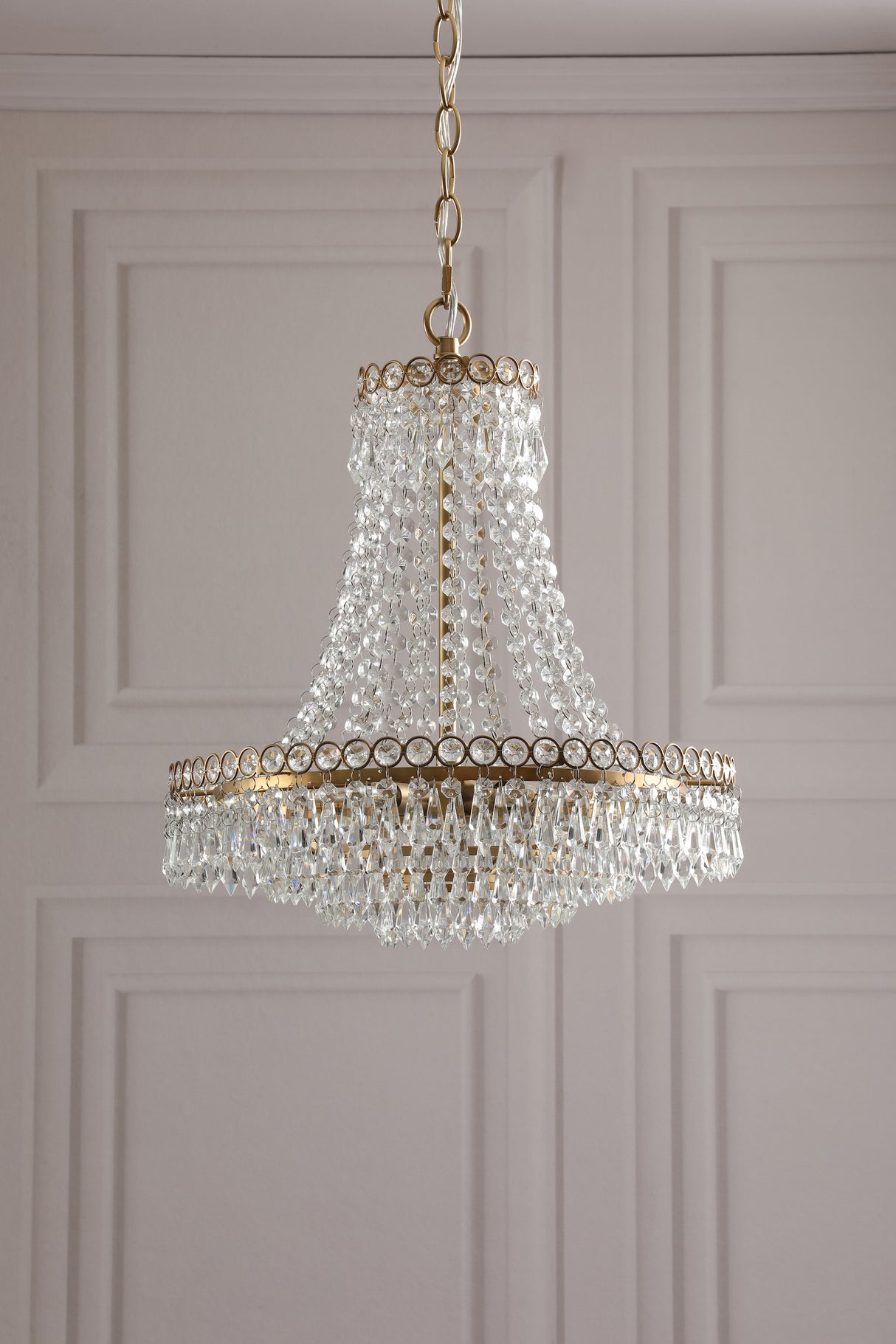 Laura Ashley Enid 5 Light Chandelier Faceted Glass and Matt Antique Brass